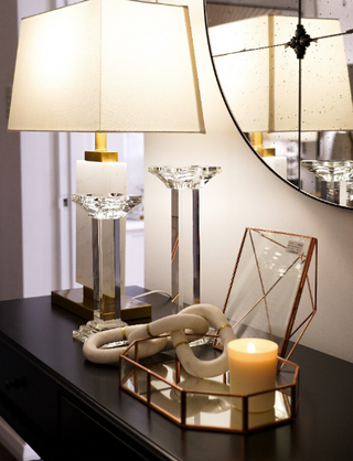 Chic Rose Gold Mirror Glass Tray on display
