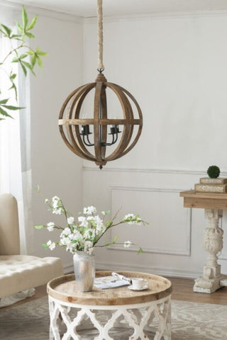 Rustic Moroccan Inspired Wooden Coffee Table With Vase and Flowers
