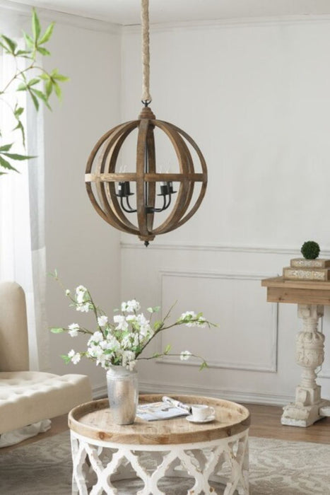 Rustic Moroccan Inspired Wooden Coffee Table With Vase and Flowers