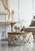Rustic Moroccan Inspired Wooden Coffee Table next to sofa and console table