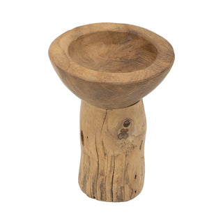 Rustic Teak Wood Pedestal Candle Holder