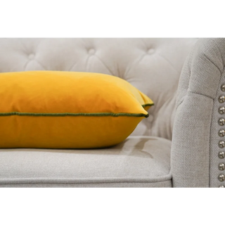 Saffron Cushion with Green Piping Close-up