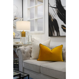 Saffron Cushion with Green Piping On Sofa