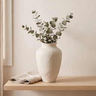 Sandroot Ceramic Vase 28cm in speckled ivory with a pinched, wavy rim