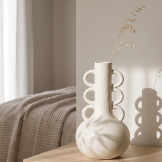 Sandroot Loop Handle Vase 24cm in warm white ceramic with triple-loop handles