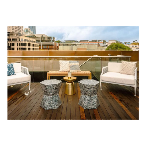 Sapphire Dreams: Diamond Shaped Blue & White Stool