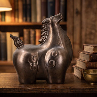 Sculpted Ceramic Horse Figurine On Shelf
