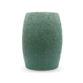 Seaside Serenity: Hamptons Ocean Blue Lace Ceramic Stool Close Up Look