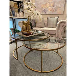 Set of 2 Round Glass Coffee Tables