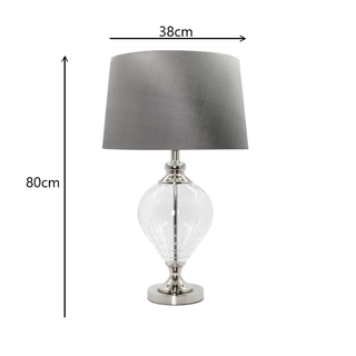Sheridan Lamp 81 cm height with 38 cm shade shown on measurement guide for scale.