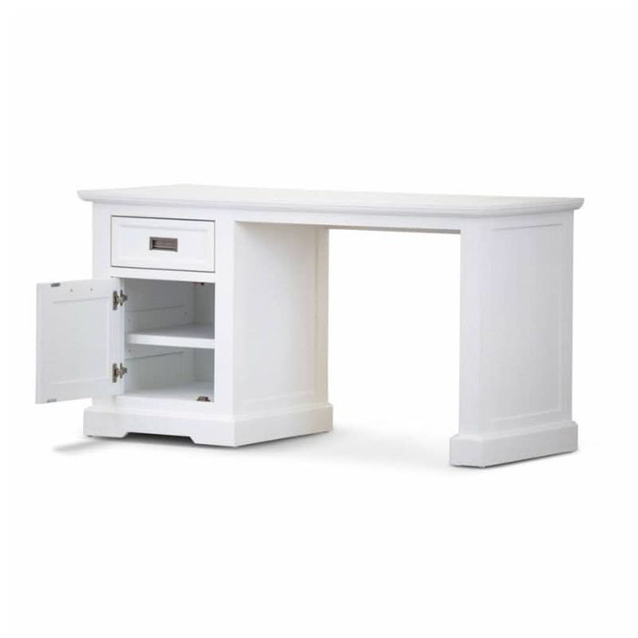 Shoreline Haven Brushed White Acacia Coastal Desk Open Cabinet