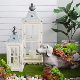 Silver Pinch Chic Lantern Duo in the garden