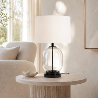 Soho Glass Lamp In a Lounge Room On a Round Side Table