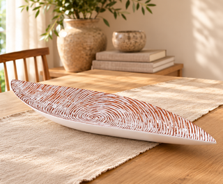 Styled dining table scene with the rose metallic platter