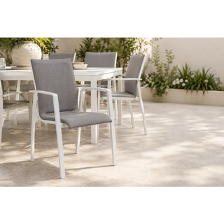 Taurus White Outdoor Bar Chair in Setting
