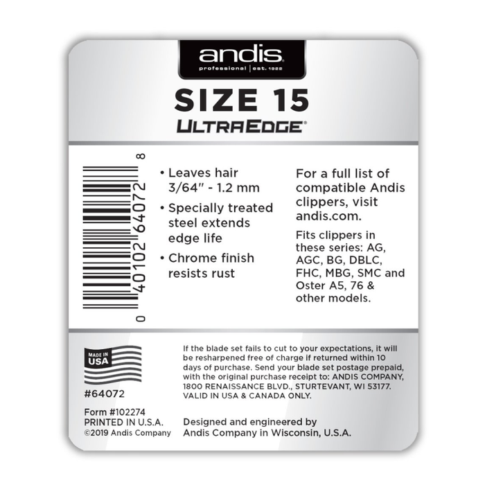 The Andis Blade UltraEdge Size 15 Details