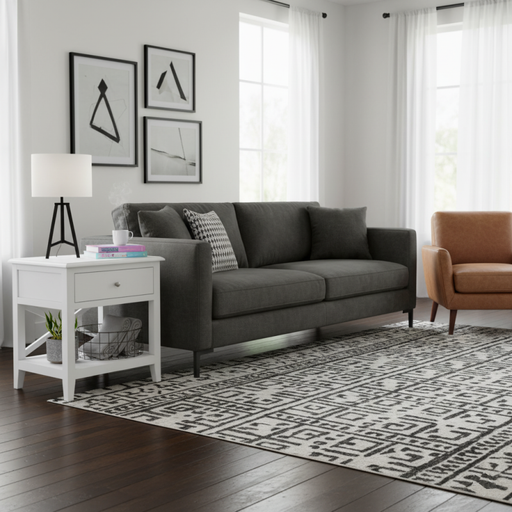 The Hampton White Side Table with Drawer & Shelf