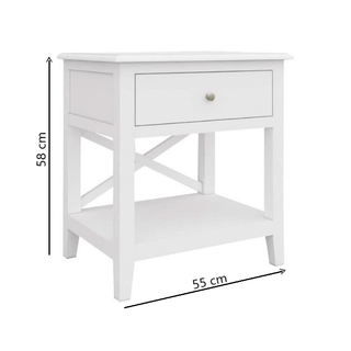 The Hampton White Side Table with Drawer & Shelf Dimensions