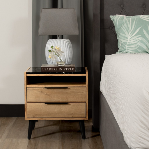 Thelma Double Drawer Bedside Table Mango Oak