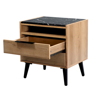 Thelma Double Drawer Bedside Table Mango Oak Open Drawer