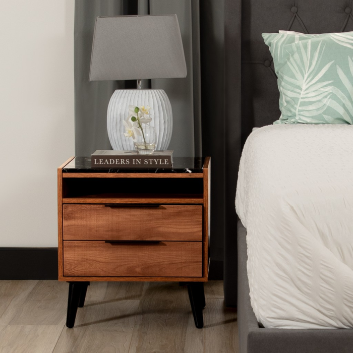 Thelma Double Drawer Bedside Table Riviera Oak