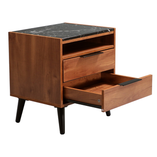 Thelma Double Drawer Bedside Table Riviera Oak Open Drawers