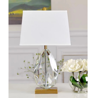 Tiffany Crystal Diamond Table Lamp Gold Base White Shade on console