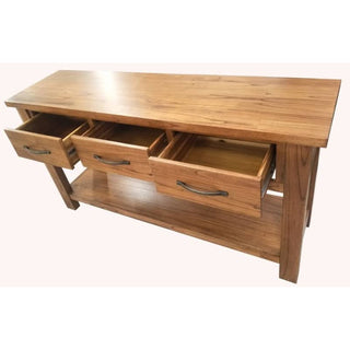 Toscana Natural Hall Table with 3 Draws Natural with Modern Utility Open Drawers