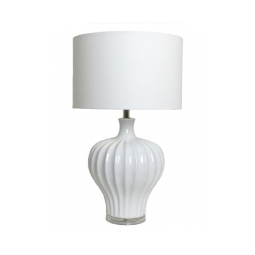 Tan’s Ceramic White Table Lamp – 68 cm tall urn-style ceramic base with white shade, ideal for coastal and Hamptons interiors.