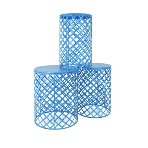 TrioVibe Metal Garden Stool Nest Accent Tables Blue