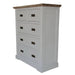 Artisanal Multi-Tone Tallboy from Folkestone, Featuring Elegant Acacia Wood and Antique Handles