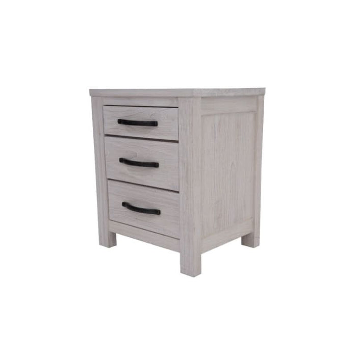 Chic Florida White Wash Bedside Cabinet with Trio Drawers - Mountain Ash Craftsmanship