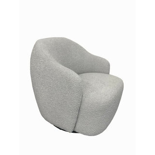 Light Grey Bouclé Fabric Swivel Armchair Side Profile