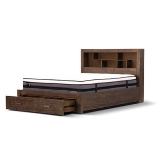 Contemporary Grey Stone Sedona Bed with Bookshelf Headboard and Storage Drawers