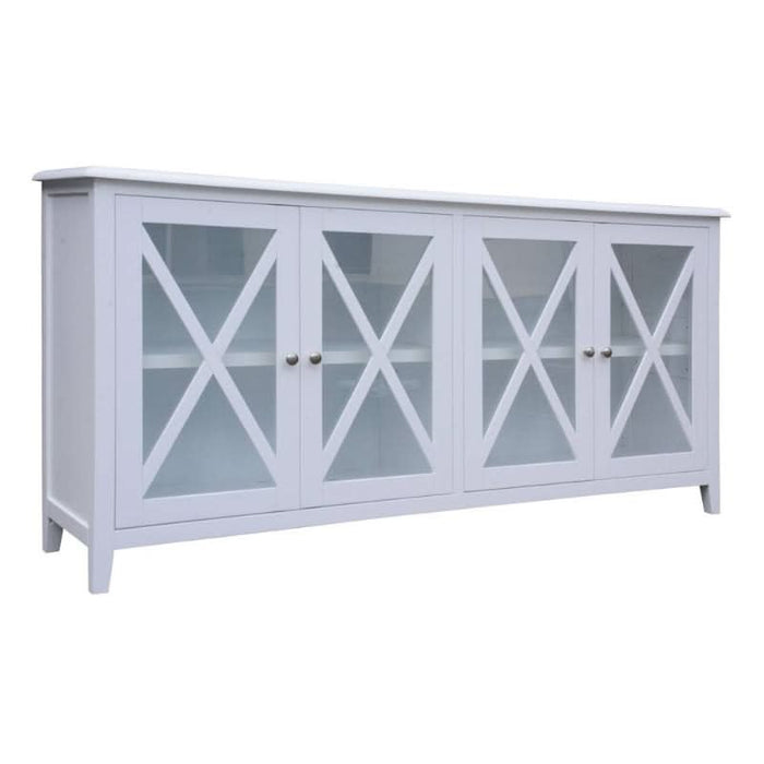 Chic Hamptons-Style White Buffet Cabinet with Glass Showcase