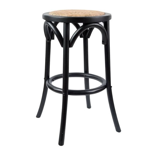Elegant Black Kitchen Stool: Timeless Design with Steam-Bent Wood and Woven Seat Comfort