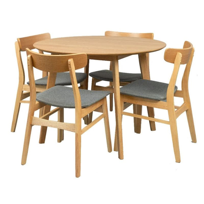Natural finish Malone Round Dining Set with upholstered chairs for elegant dining