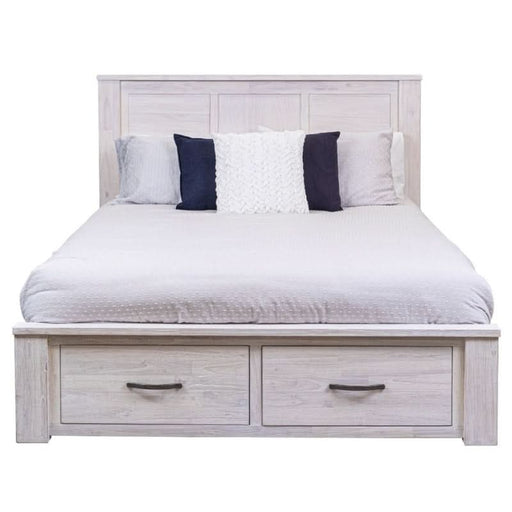 Elegant Brushed White Double Bed with Storage - Florida Style