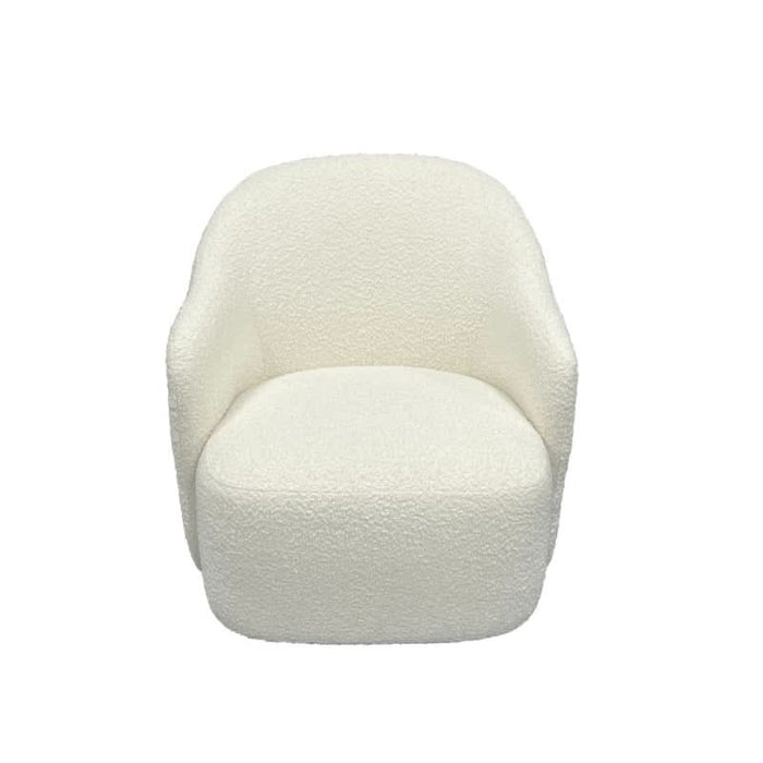 Chic and Comfortable Ibiza Swirl Swivel Chair in White Bouclé Fabric