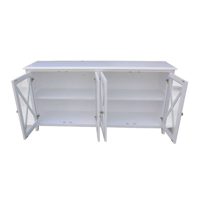 Sophisticated White Acacia Wood Buffet with Glass Accents