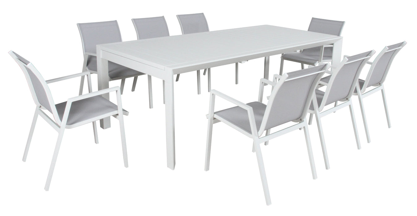 Icaria White Ensemble - Extendable Outdoor 13 Piece Dining Table & Chair Set - Shopica Pty Ltd