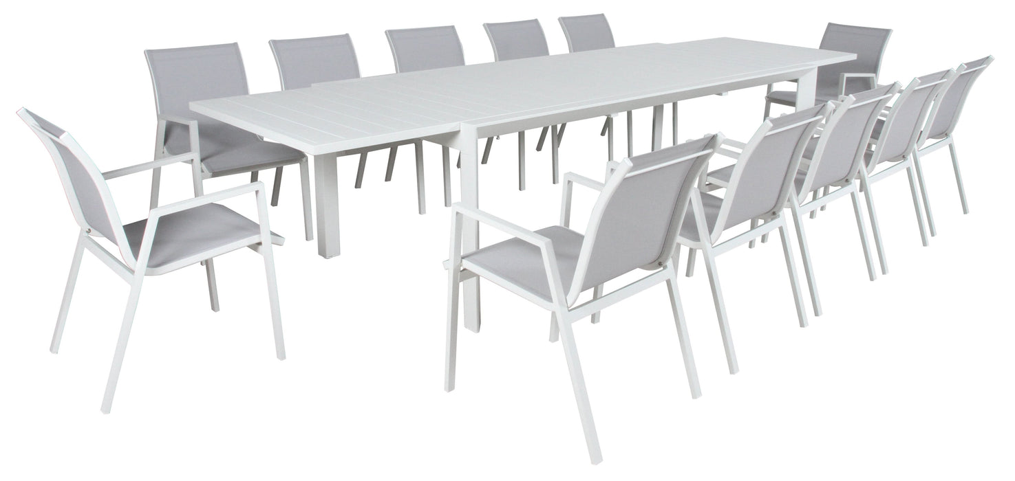 Icaria White Ensemble - Extendable Outdoor 13 Piece Dining Table & Chair Set - Shopica Pty Ltd