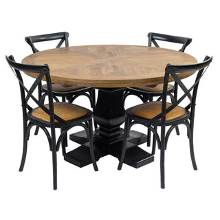 Velino Artisan Parquet Round Dining Table - Oak with Black Elegance