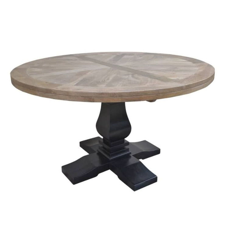 Velino Artisan Parquet Round Dining Table in oak finish — indoor dining tables at Shopica