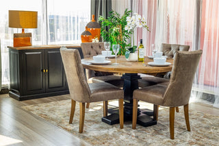 Velino Artisan Parquet Round Dining Table Set