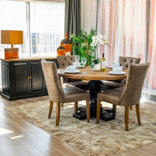 Velino Artisan Parquet Round Dining Table Set