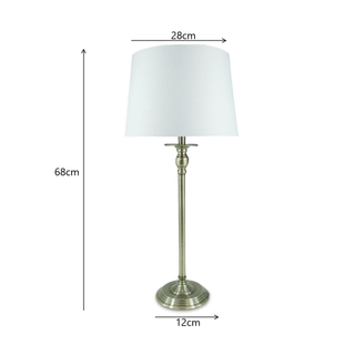 Victoria Lamp with 68 cm height and 28 cm width measurements shown.
