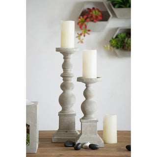 Weathered Stone Baluster Candle Holder Set