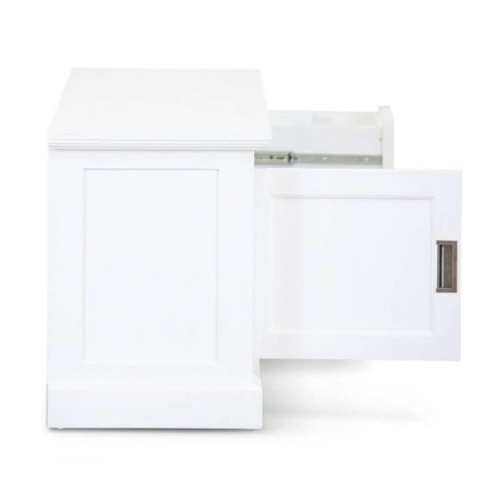 White Acacia Coastal TV Entertainment Unit Open Drawers