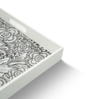 White Mandala Decorative Serving Tray Up Close